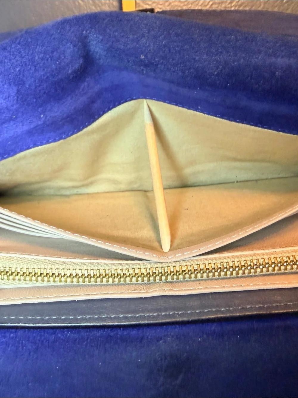 Chloe Navy and Gray Leather Double Flap Suede Wallet with Gold Hardware